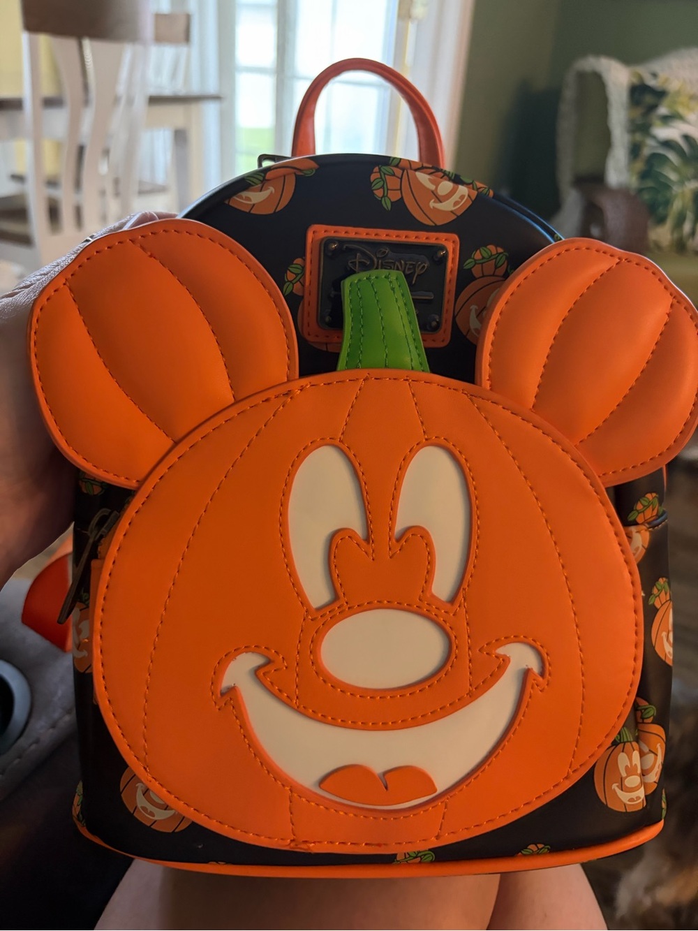 Loungefly Orange and Black Mickey Pumpkin Mini Backpack
